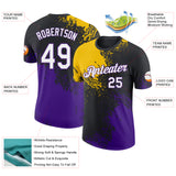 Custom Black White Yellow-Purple Abstract Brush Stroke Performance T-Shirt