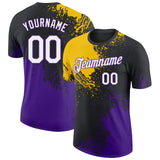 Custom Black White Yellow-Purple Abstract Brush Stroke Performance T-Shirt