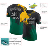 Custom Black Gold Kelly Green-White Abstract Brush Stroke Performance T-Shirt