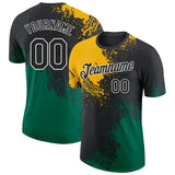 Custom Black Gold Kelly Green-White Abstract Brush Stroke Performance T-Shirt