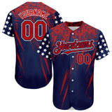 Custom Navy Red-Royal 3D American Flag Authentic Baseball Jersey