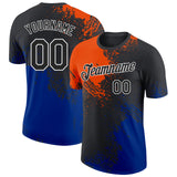Custom Black Orange Royal-White Abstract Brush Stroke Performance T-Shirt