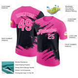 Custom Pink Black-White Abstract Brush Stroke Splatter Performance T-Shirt