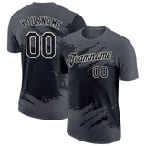 Custom Steel Gray Black-White Abstract Brush Stroke Splatter Performance T-Shirt
