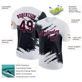 Custom White Black-Pink Abstract Brush Stroke Splatter Performance T-Shirt