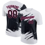 Custom White Black-Pink Abstract Brush Stroke Splatter Performance T-Shirt