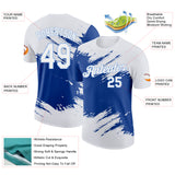 Custom White Royal-Light Blue Abstract Brush Stroke Splatter Performance T-Shirt