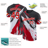 Custom Black Red-White Abstract Brush Stroke Splatter Performance T-Shirt