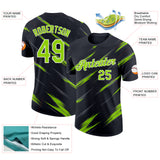 Custom Black Neon Green Steel Gray-White Abstract Brush Stroke Performance T-Shirt