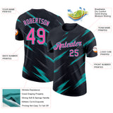 Custom Black Pink Steel Gray-Aqua Abstract Brush Stroke Performance T-Shirt