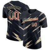 Custom Black Vintage USA Flag Steel Gray-Cream Abstract Brush Stroke Performance T-Shirt