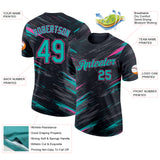 Custom Black Aqua-Pink Abstract Brush Stroke Splatter Performance T-Shirt