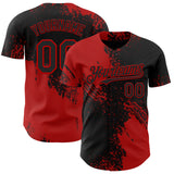 Custom Black-Red Abstract Brush Stroke Authentic Baseball Jersey