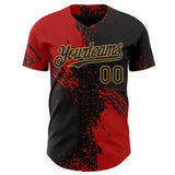 Custom Black Red-Old Gold Abstract Brush Stroke Authentic Baseball Jersey