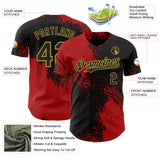 Custom Black Red-Old Gold Abstract Brush Stroke Authentic Baseball Jersey