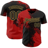 Custom Black Red-Old Gold Abstract Brush Stroke Authentic Baseball Jersey