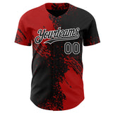 Custom Black Red-White Abstract Brush Stroke Authentic Baseball Jersey