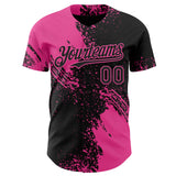 Custom Black-Pink Abstract Brush Stroke Authentic Baseball Jersey