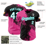 Custom Black White Pink-Aqua Abstract Brush Stroke Authentic Baseball Jersey