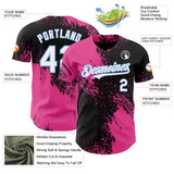 Custom Black White Pink-Light Blue Abstract Brush Stroke Authentic Baseball Jersey