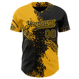 Custom Black-Gold Abstract Brush Stroke Authentic Baseball Jersey