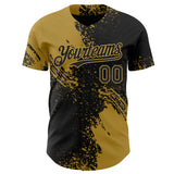 Custom Black-Old Gold Abstract Brush Stroke Authentic Baseball Jersey