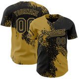 Custom Black-Old Gold Abstract Brush Stroke Authentic Baseball Jersey