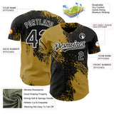Custom Black Old Gold-White Abstract Brush Stroke Authentic Baseball Jersey