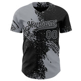 Custom Black-Gray Abstract Brush Stroke Authentic Baseball Jersey