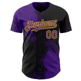 Custom Black Purple-Yellow Abstract Brush Stroke Authentic Baseball Jersey