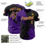 Custom Black Purple-Yellow Abstract Brush Stroke Authentic Baseball Jersey