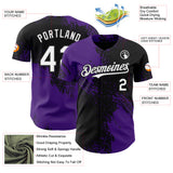 Custom Black White-Purple Abstract Brush Stroke Authentic Baseball Jersey