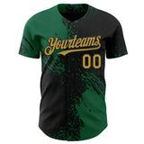 Custom Black Old Gold-Kelly Green Abstract Brush Stroke Authentic Baseball Jersey