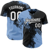 Custom Black White-Light Blue Abstract Brush Stroke Authentic Baseball Jersey