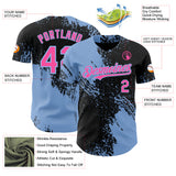 Custom Black Pink-Light Blue Abstract Brush Stroke Authentic Baseball Jersey