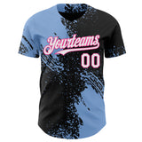 Custom Black White Light Blue-Pink Abstract Brush Stroke Authentic Baseball Jersey