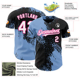 Custom Black White Light Blue-Pink Abstract Brush Stroke Authentic Baseball Jersey