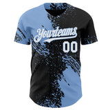 Custom Black White-Light Blue Abstract Brush Stroke Authentic Baseball Jersey