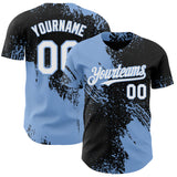 Custom Black White-Light Blue Abstract Brush Stroke Authentic Baseball Jersey