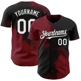 Custom Black White-Crimson Abstract Brush Stroke Authentic Baseball Jersey