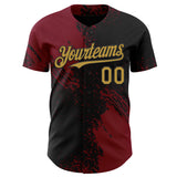 Custom Black Old Gold-Crimson Abstract Brush Stroke Authentic Baseball Jersey