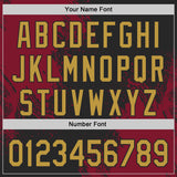 Custom Black Old Gold-Crimson Abstract Brush Stroke Authentic Baseball Jersey