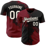 Custom Black Cream-Crimson Abstract Brush Stroke Authentic Baseball Jersey