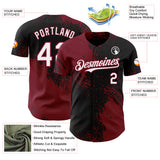 Custom Black White-Crimson Abstract Brush Stroke Authentic Baseball Jersey