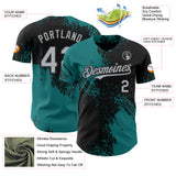 Custom Black Gray-Teal Abstract Brush Stroke Authentic Baseball Jersey