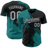 Custom Black Gray-Teal Abstract Brush Stroke Authentic Baseball Jersey