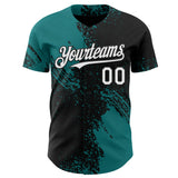 Custom Black White-Teal Abstract Brush Stroke Authentic Baseball Jersey