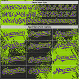 Custom Black Purple-Neon Green Abstract Brush Stroke Authentic Baseball Jersey