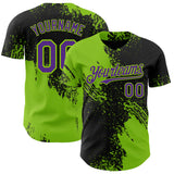 Custom Black Purple-Neon Green Abstract Brush Stroke Authentic Baseball Jersey