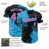 Custom Black Pink-Sky Blue Abstract Brush Stroke Authentic Baseball Jersey